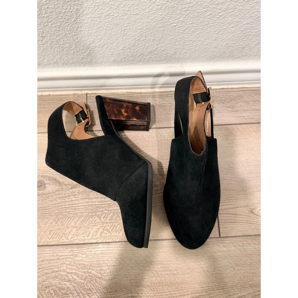Vionic Lacey Tortoise Heeled Bootie Heel as 7.5 Black Suede Ankle Open Slingback